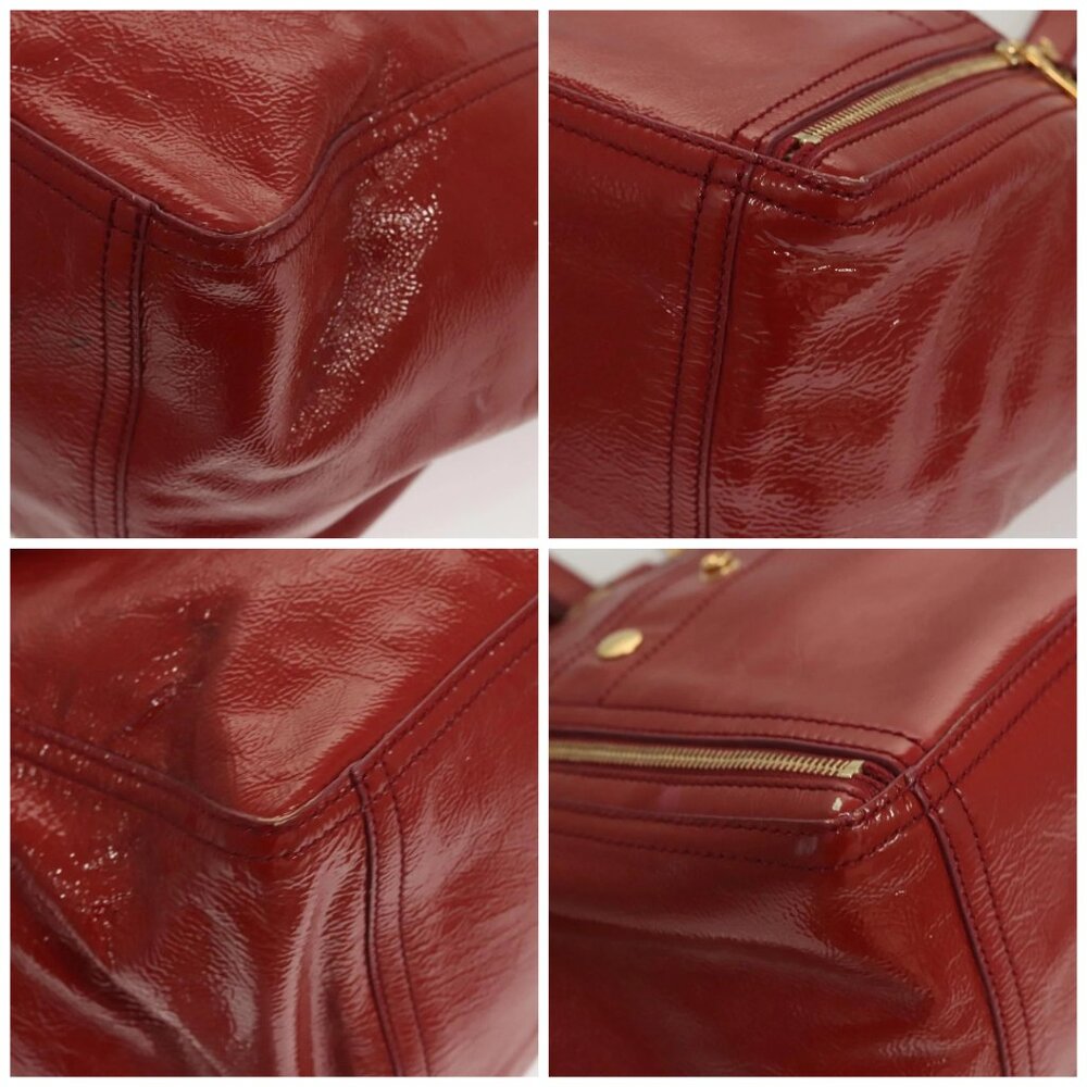 SAINT LAURENT Downtown Shoulder Bag Enamel Red Gold Auth sw465 - Picture 14 of 16